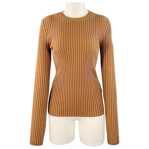 Anine Bing Cecily Ribbed Long Sleeve Top Womens Tobacco Brown Stretch Size Large - Picture 1 of 11